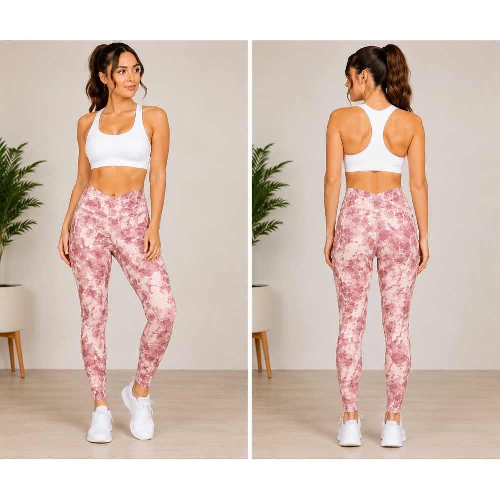 Marika Leggings Womens XS‎ Pink Marble Tie Dye V Waist Crossover Yoga Active